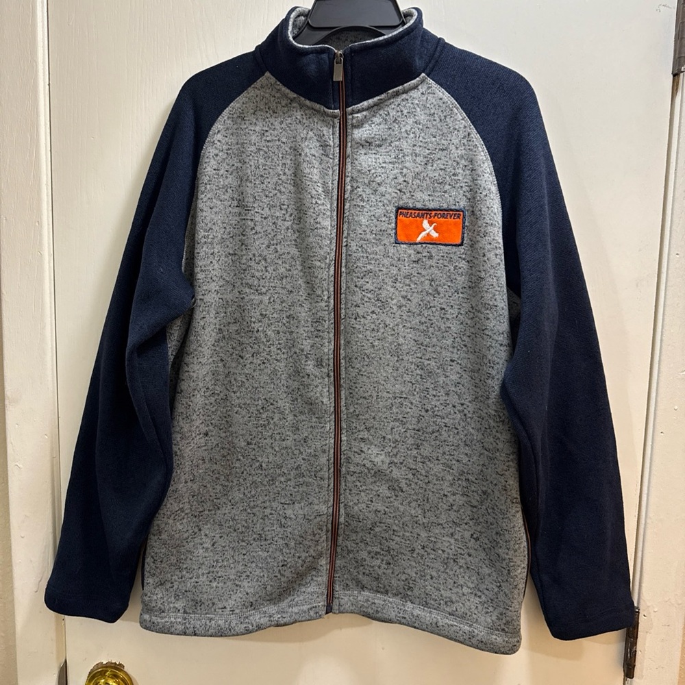 Pheasants Forever Pullover new Gray and Navy Fleece Jacket